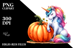 Vibrant Unicorn Pumpkin Drawing | Clipart Product Image 2