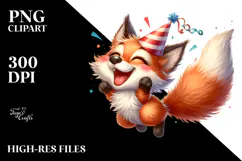 Cute Fox with Party Hat, High-Res PNG Product Image 2