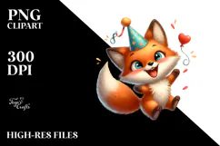 Ridiculously Cute Cartoon Fox with Party Hat PNG Product Image 2