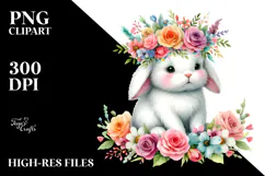 Watercolor Rabbit Flower Crown | Sublimation Clipart Product Image 2