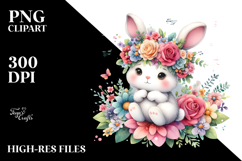 Watercolor Rabbit Flower Crown | Sublimation Clipart Product Image 2