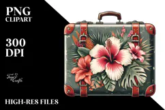 Retro Tropical Flower Suitcase PNG Product Image 2