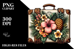 Retro Tropical Flower Suitcase PNG Product Image 2