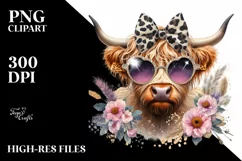 Elegant Highland Cow Animal Print Sunglasses Clipart Product Image 3