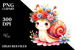 Watercolor Snail Flower Crown | Sublimation Clipart Product Image 2