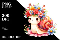 Watercolor Snail Flower Crown | Sublimation Clipart Product Image 2