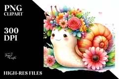 Watercolor Snail Flower Crown | Sublimation Clipart Product Image 1
