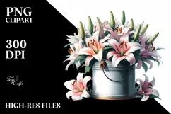 Watercolor Can Filled with Lily|Clipart Product Image 1