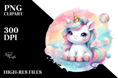Colorful Baby Unicorn with Abstract Background, PNG Product Image 2