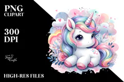 Colorful Baby Unicorn with Abstract Background, PNG Product Image 2