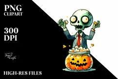 Simple Funny Zombie Halloween Clipart PNG Product Image 1