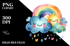 Smiling Colorful Watercolor Cloud PNG Product Image 2