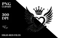 Simple Heart with Wings and Crown PNG Product Image 2