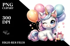 Cute Baby Unicorn Winking Balloons Clipart Product Image 1