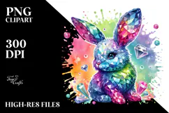 Colorful Bunny made of Diamonds on Splashy Background, PNG Product Image 2