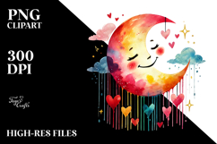 Smiling Moon with Hearts, Colorful PNG Product Image 2