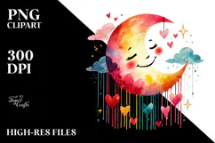 Smiling Moon with Hearts, Colorful PNG Product Image 2