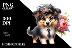 Baby Collie Flower Bouquet Watercolor | Sublimation | Product Image 1