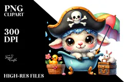 Baby Lamb with Pirate Hat and Bathtub PNG Product Image 2