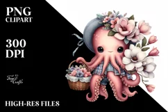Boho Baby Octopus with Magnolia on White Background | Product Image 3