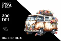 Vintage Campervan with USA Flag | Clipart Product Image 1