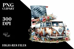 Vintage Campervan with USA Flag | Clipart Product Image 3