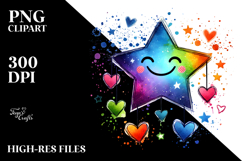 Scribbled Smiling Star with Hearts, PNG Product Image 2