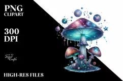 Detailed Celestial Mushroom Watercolor Splash PNG Product Image 1