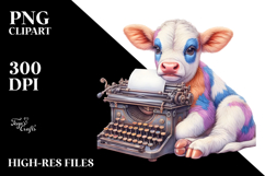 colorful Baby Cow with Typewriter Product Image 2