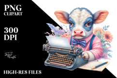 Colorful Baby Cow with Typewriter, PNG Product Image 2