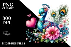 Boho Peacock on Flower Heart PNG Product Image 2