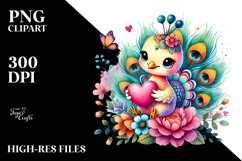 Boho Peacock on Flower Heart PNG Product Image 2