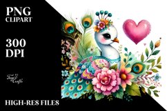 Boho Peacock on Flower Heart PNG Product Image 2