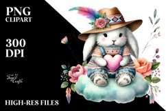 Boho Rabbit on Cloud Heart PNG Product Image 2