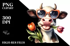 Cow with Sunglasses and Flowers on White Background | Product Image 3