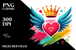 Simple Paintbrush Style Heart with Wings, PNG Product Image 2