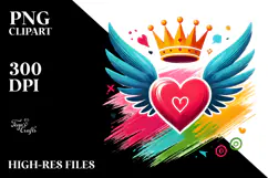 Simple Paintbrush Style Heart with Wings, PNG Product Image 2