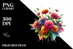 Colorful Zinnia Bouquet | Sublimation | Clipart Product Image 1