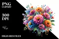 Colorful Zinnia Bouquet | Sublimation | Clipart Product Image 1
