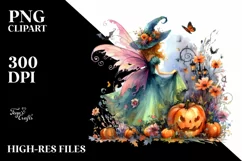 Halloween Fairy Drawing Vibrant Scenery Clipart Product Image 1