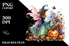 Halloween Fairy Drawing Vibrant Scenery Clipart Product Image 2