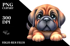 Cute Cartoon Mastiff Watercolor PNG Product Image 2