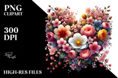 Colorful Heart with Spring Flowers PNG Product Image 2