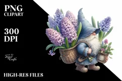 Detailed Watercolor Gnome with Hyacinth Bouquet Product Image 1