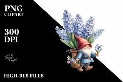 Detailed Watercolor Gnome with Hyacinth Bouquet Product Image 1