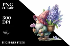Detailed Watercolor Gnome with Hyacinth Bouquet Product Image 3