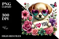 Puppy with Heart Shaped Sunglasses PNG Product Image 2