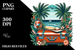 Vintage Tropical Beach Suitcase PNG Product Image 2