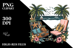 Vintage Tropical Beach Suitcase, PNG Product Image 2