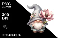 Cute Garden Gnome with Magnolia PNG Product Image 2